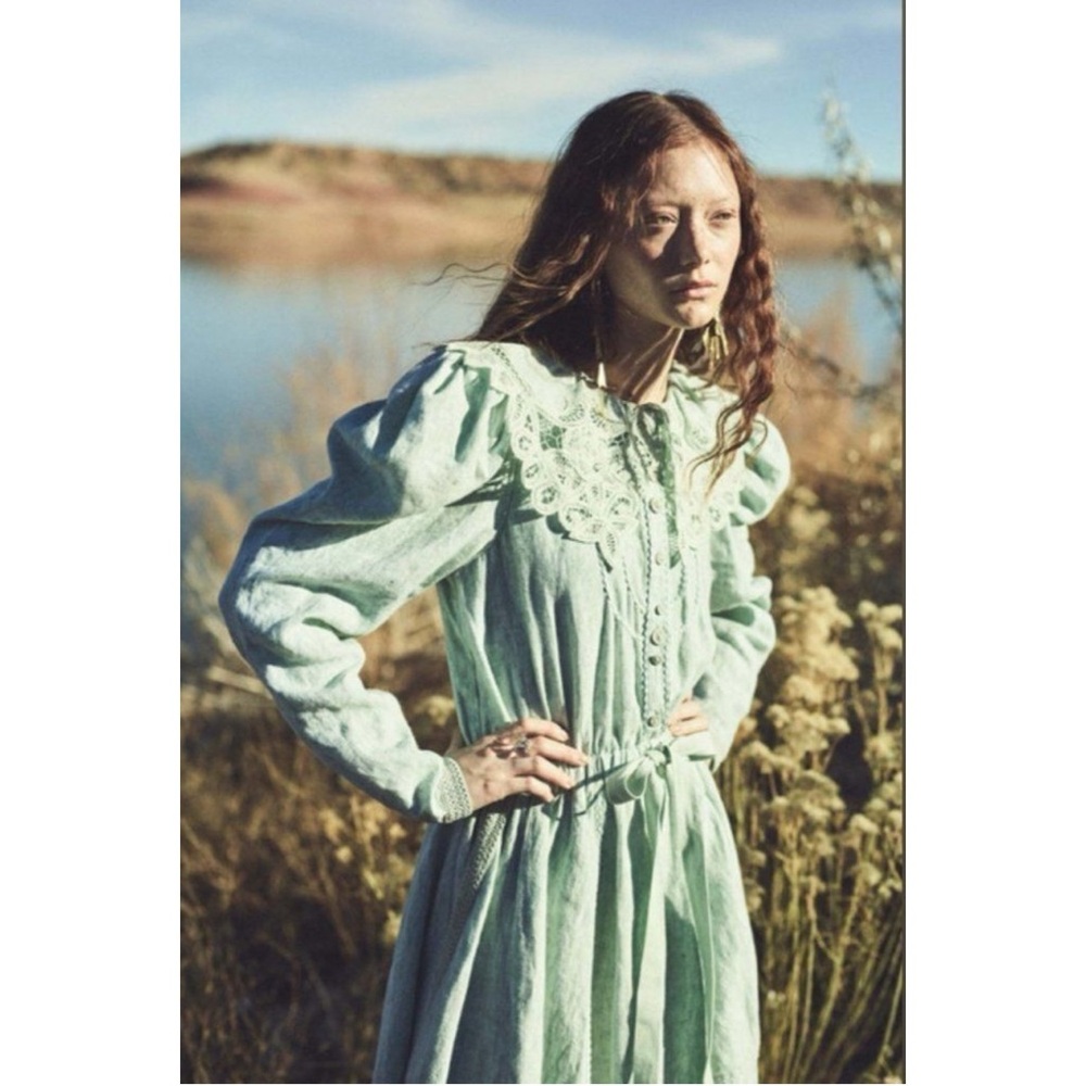 Ulla Johnson 2022 Fiona Linen Collar Cottage Handkerchief Dress - Picture 2 of 11